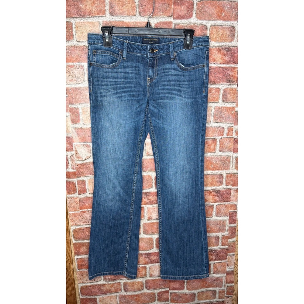 Banana Republic Petites Bootcut Jeans Blue Medium Wash 27/4P Button Flap Pocket